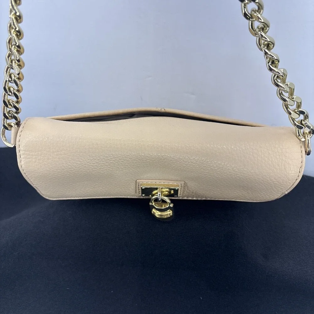 Calvin Klein Pebbled Leather Peach Chain Crossbody Purse Gold Lock Charm‎ EUC - Picture 5 of 16